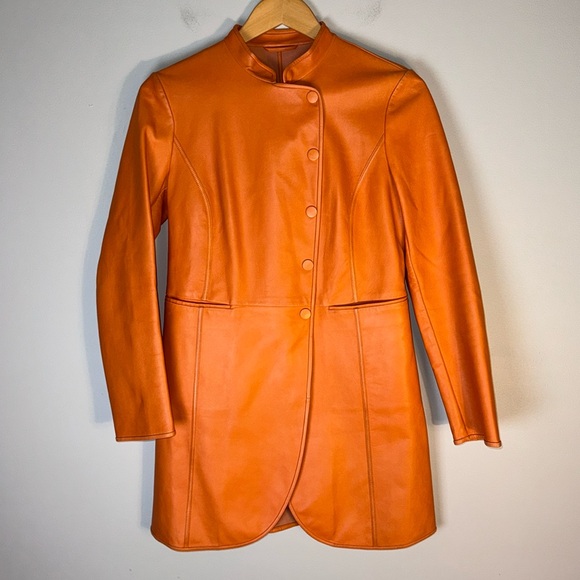 Emporio Armani Orange Lamb Leather Coat Size 40 - Picture 1 of 10